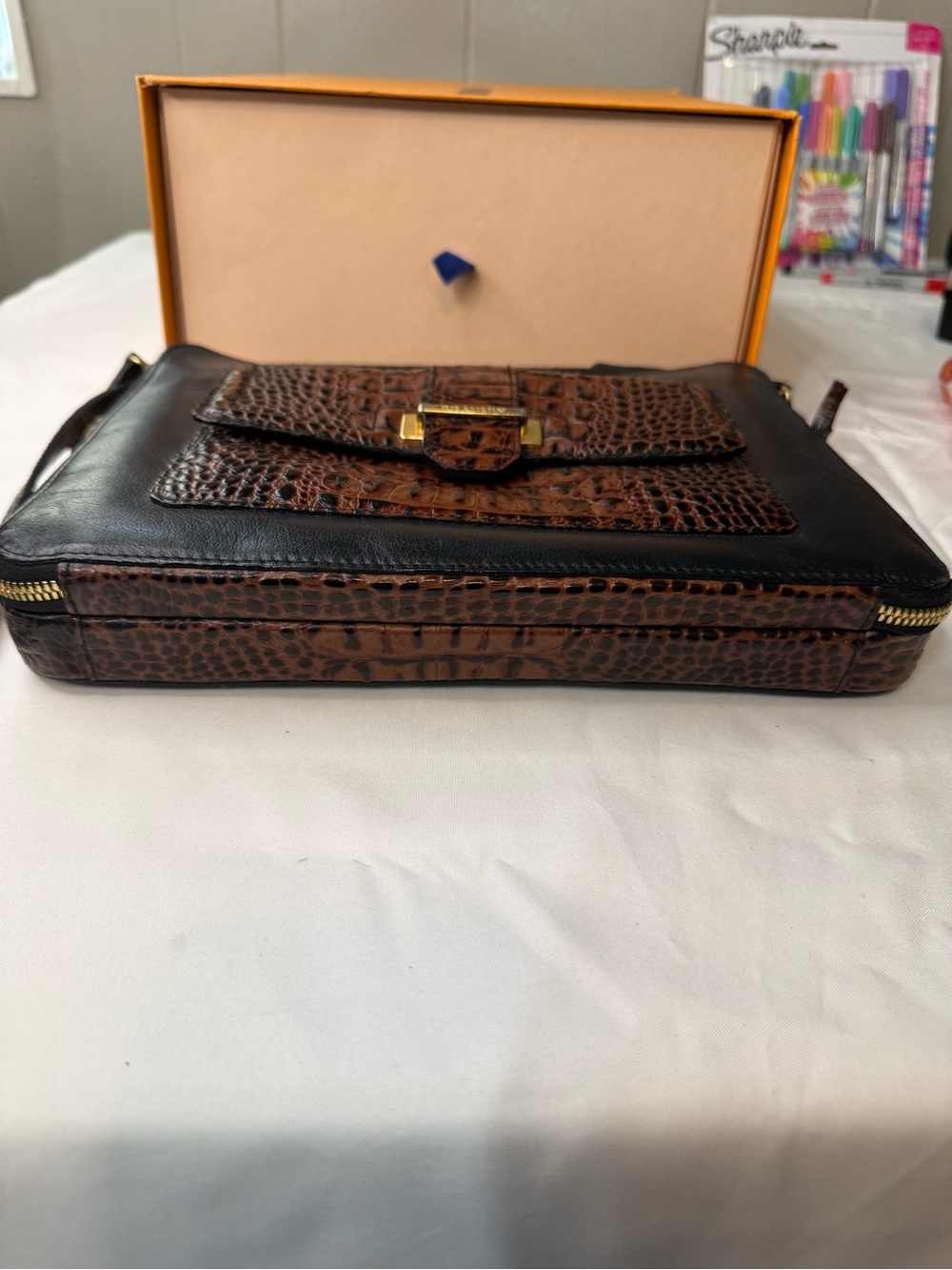 Brahmin Black & Brown Croc-Embossed Crossbody Tablet Bag - Picture 5 of 7